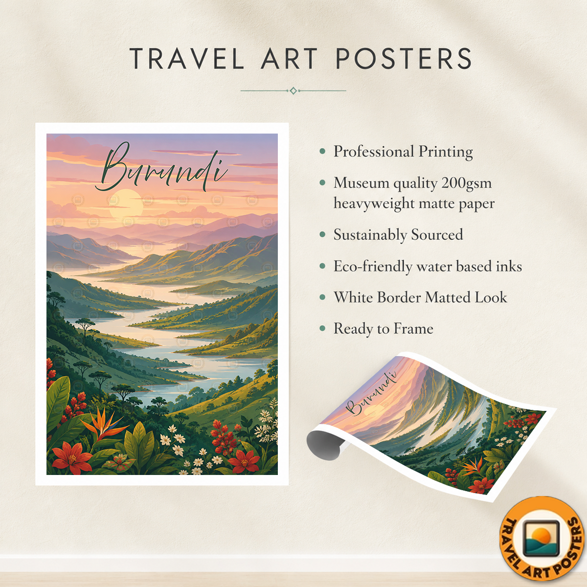 Burundi - Travel Art Print Wall Deco Poster - Travel Art Poster Print