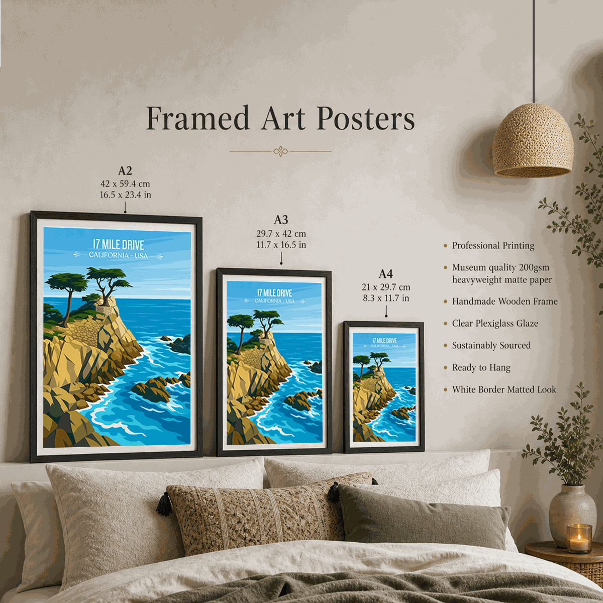 17 Mile Drive - California - USA - Travel Wall Art Deco Poster Print | Modern Style - Travel Art Poster Print
