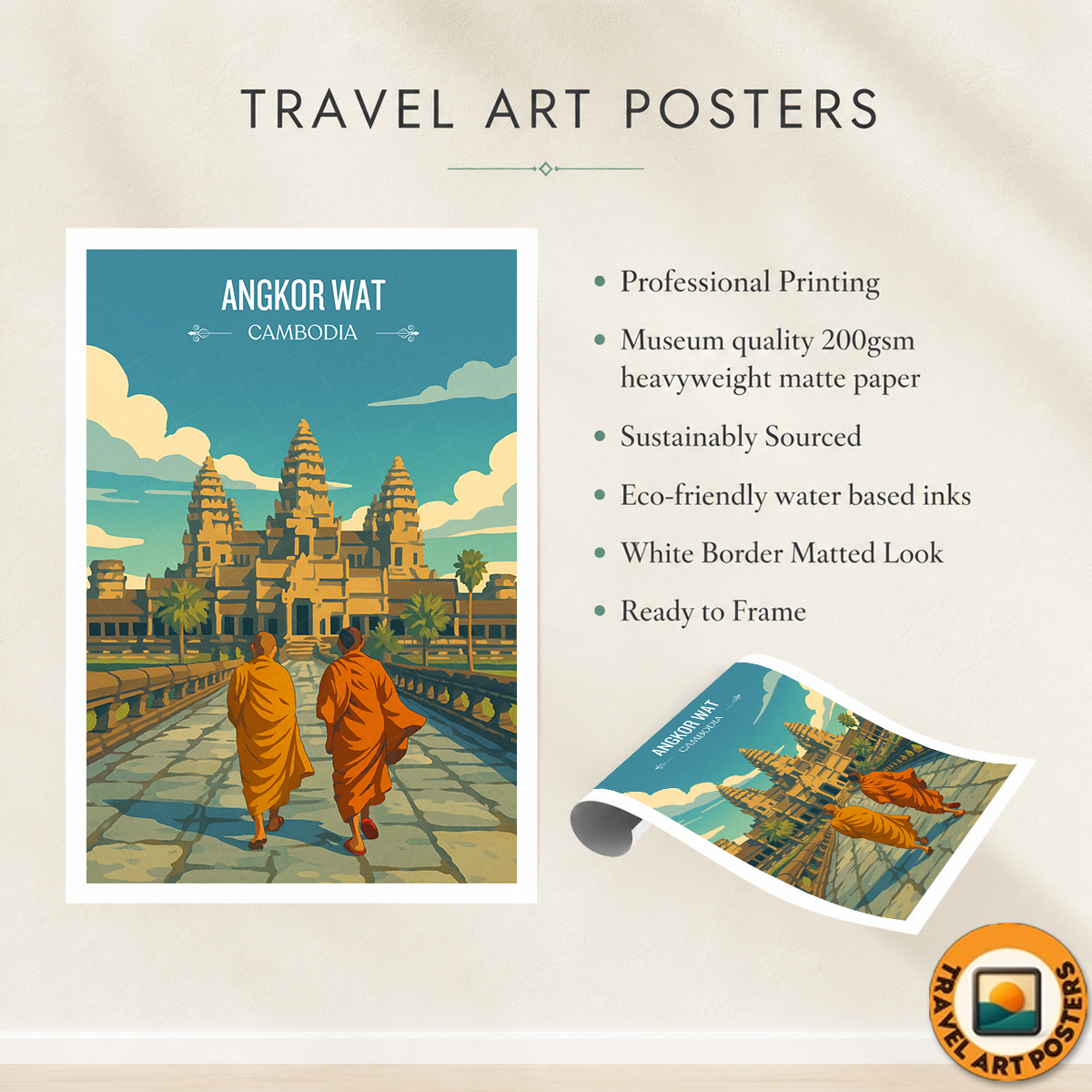 Angkor Wat - Cambodia - Travel Wall Art Print - Art Print - Travel Art Poster