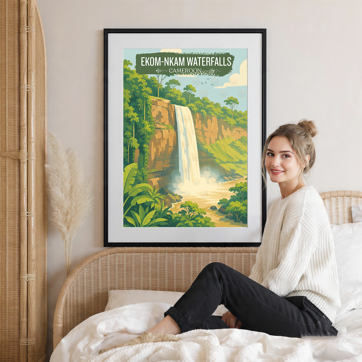 Ekom-Nkam Waterfalls - Cameroon - Travel Art Print Wall Deco Poster