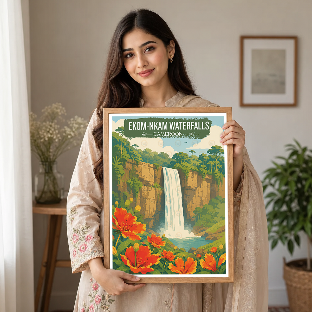 Ekom-Nkam Waterfalls - Cameroon - Travel Art Print Wall Deco Poster