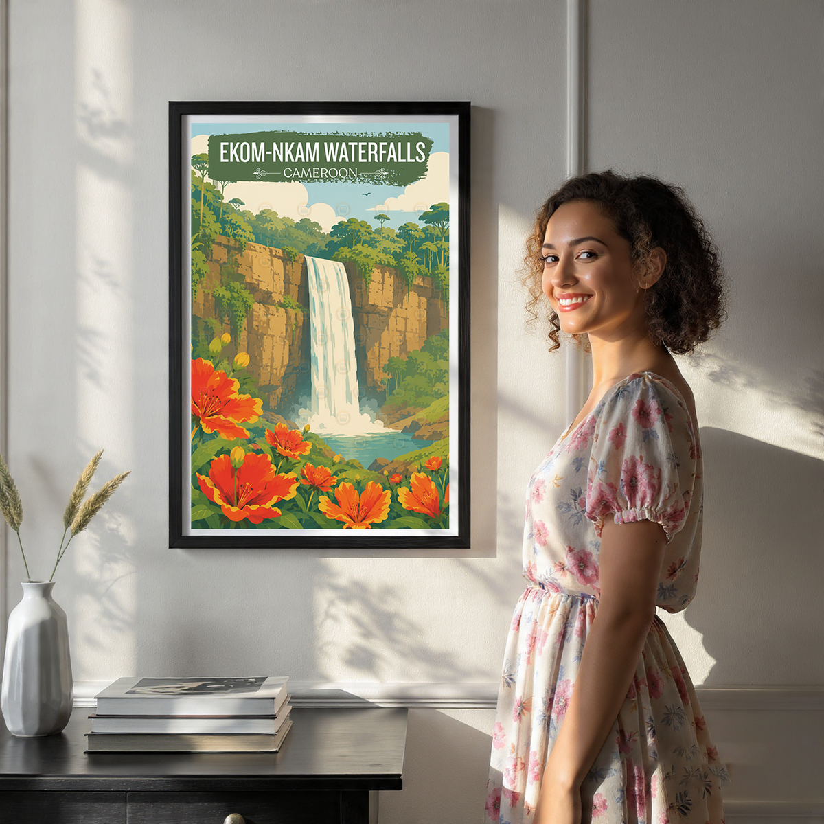 Ekom-Nkam Waterfalls - Cameroon - Travel Art Print Wall Deco Poster