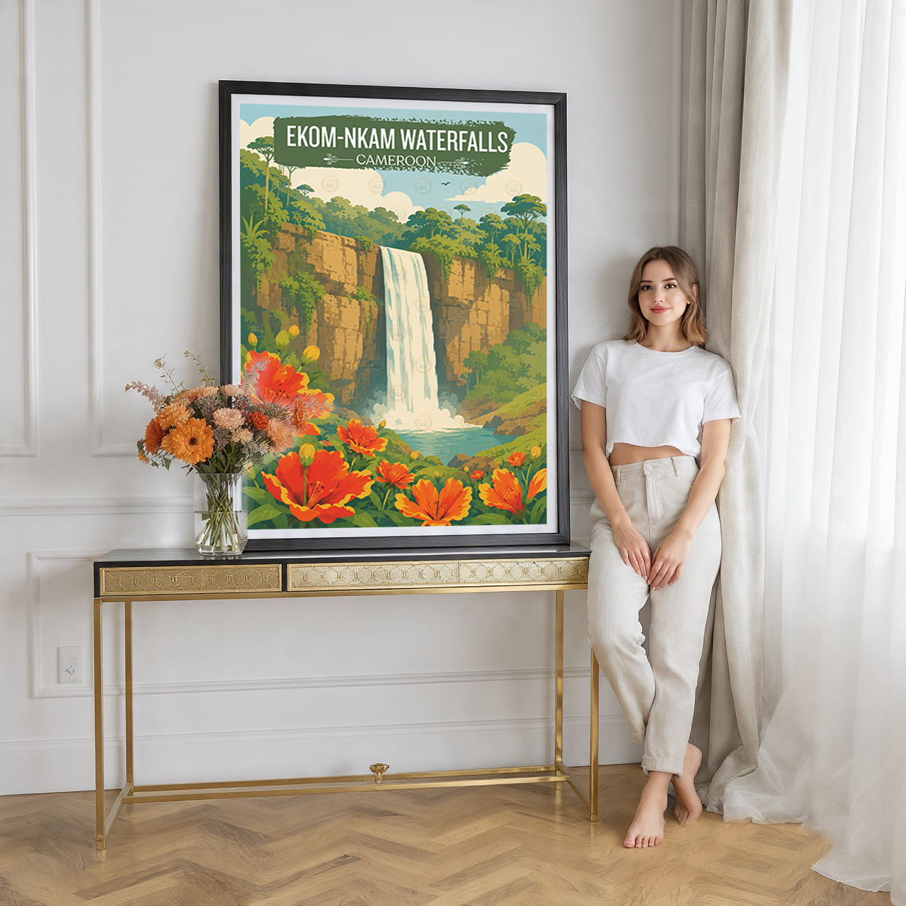 Ekom-Nkam Waterfalls - Cameroon - Travel Art Print Wall Deco Poster