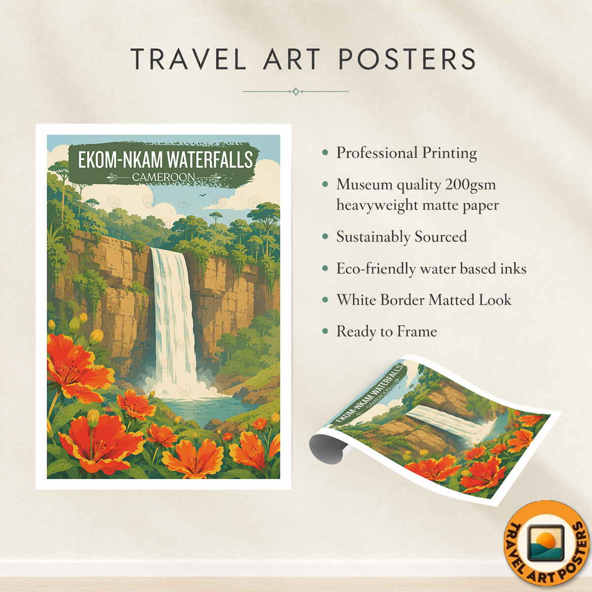 Ekom-Nkam Waterfalls - Cameroon - Travel Art Print Wall Deco Poster
