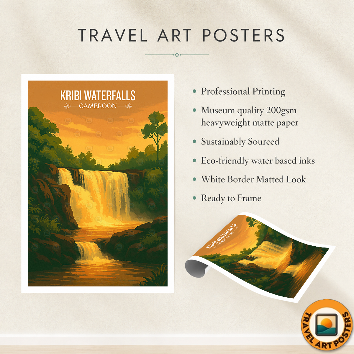 Kribi Waterfalls - Cameroon - Travel Art Print Wall Deco Poster