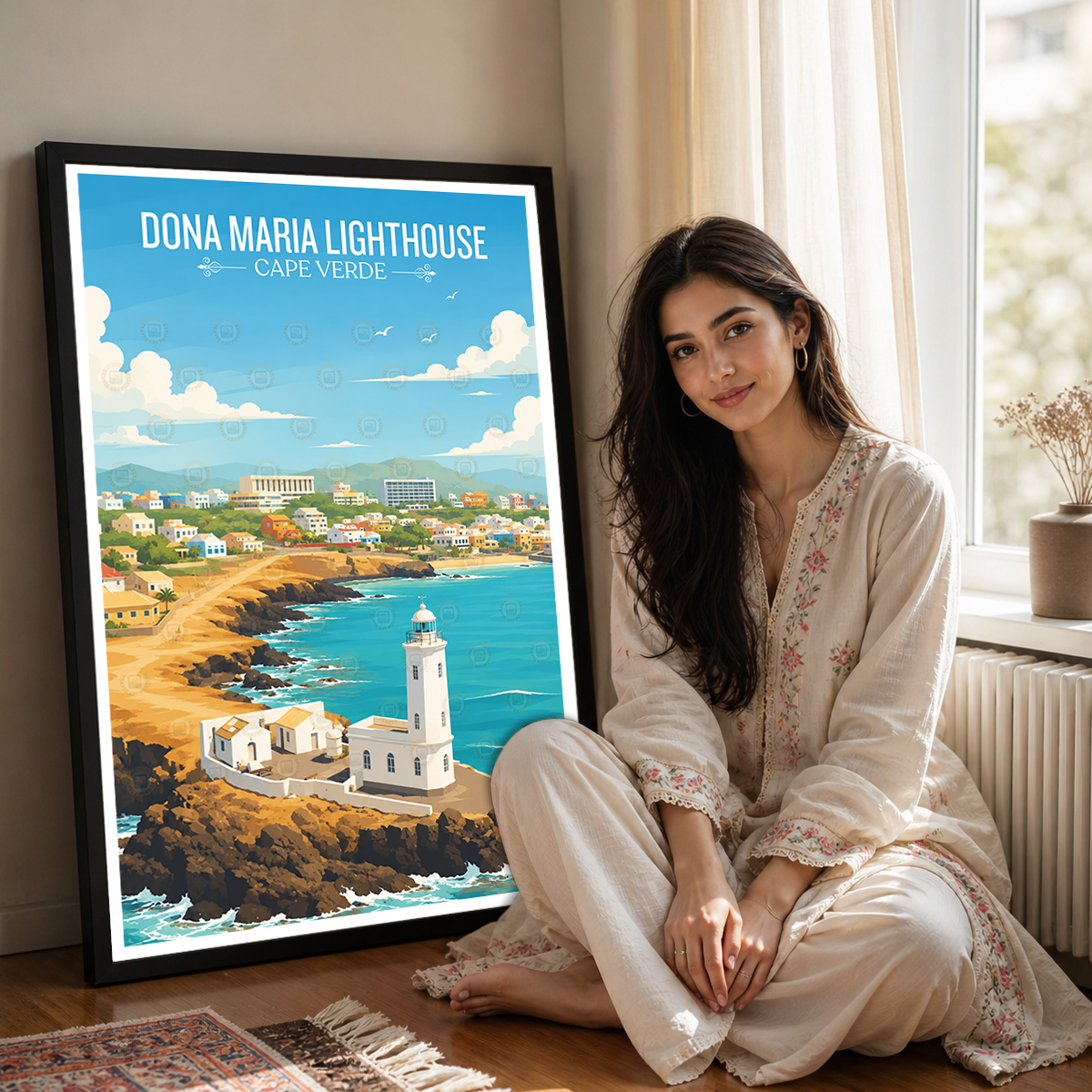Dona Maria Lighthouse - Cape Verde - Travel Art Print Wall Deco Poster