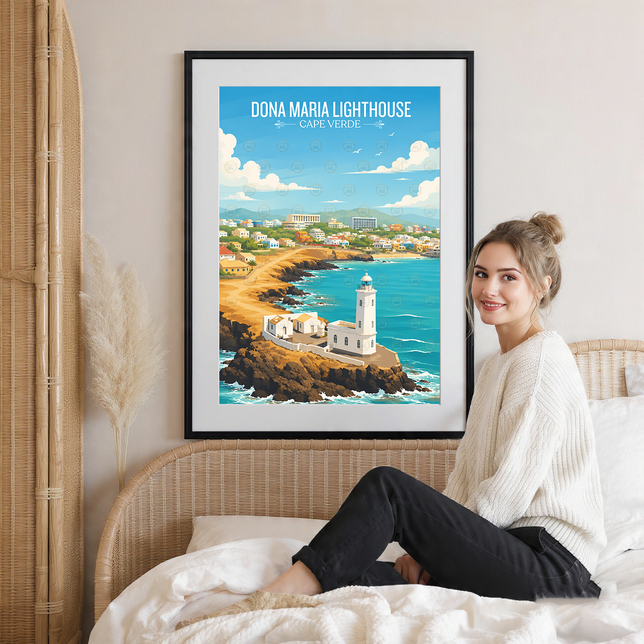 Dona Maria Lighthouse - Cape Verde - Travel Art Print Wall Deco Poster