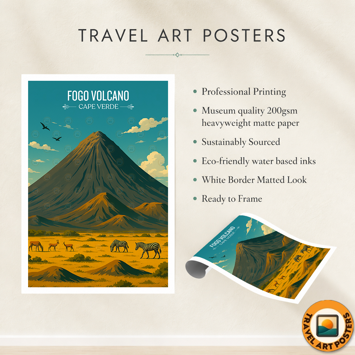 Fogo Volcano - Cape Verde - Travel Art Print Wall Deco Poster