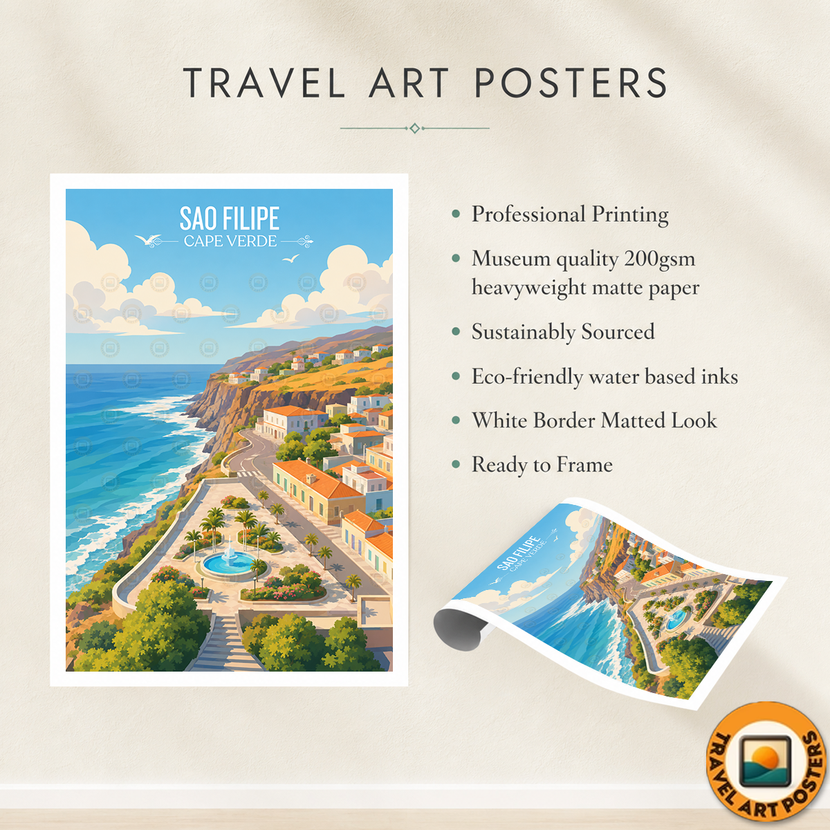 Sao Filipe - Cape Verde - Travel Art Print Wall Deco Poster