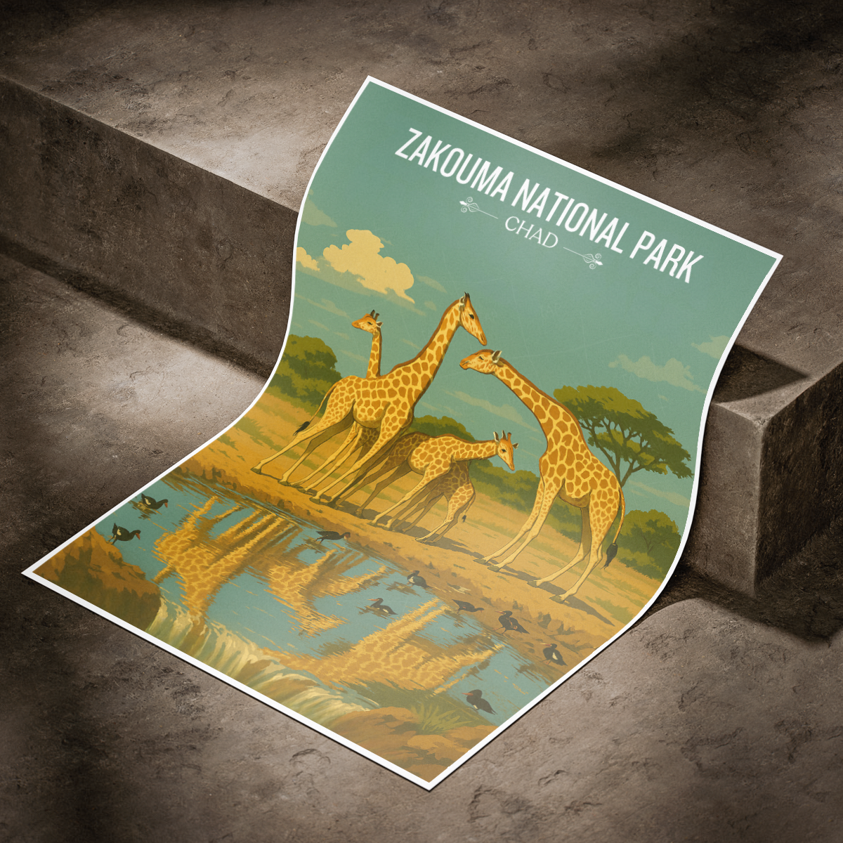 Zakouma National Park travel poster – artwork presentation view 11