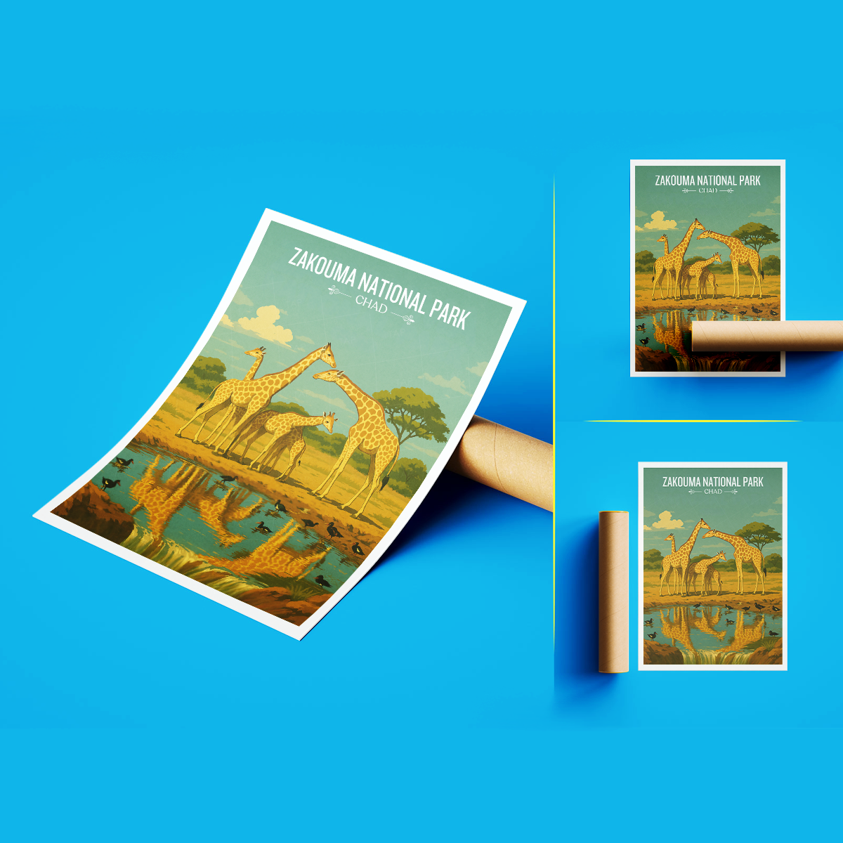 Zakouma National Park travel poster – artwork presentation view 3