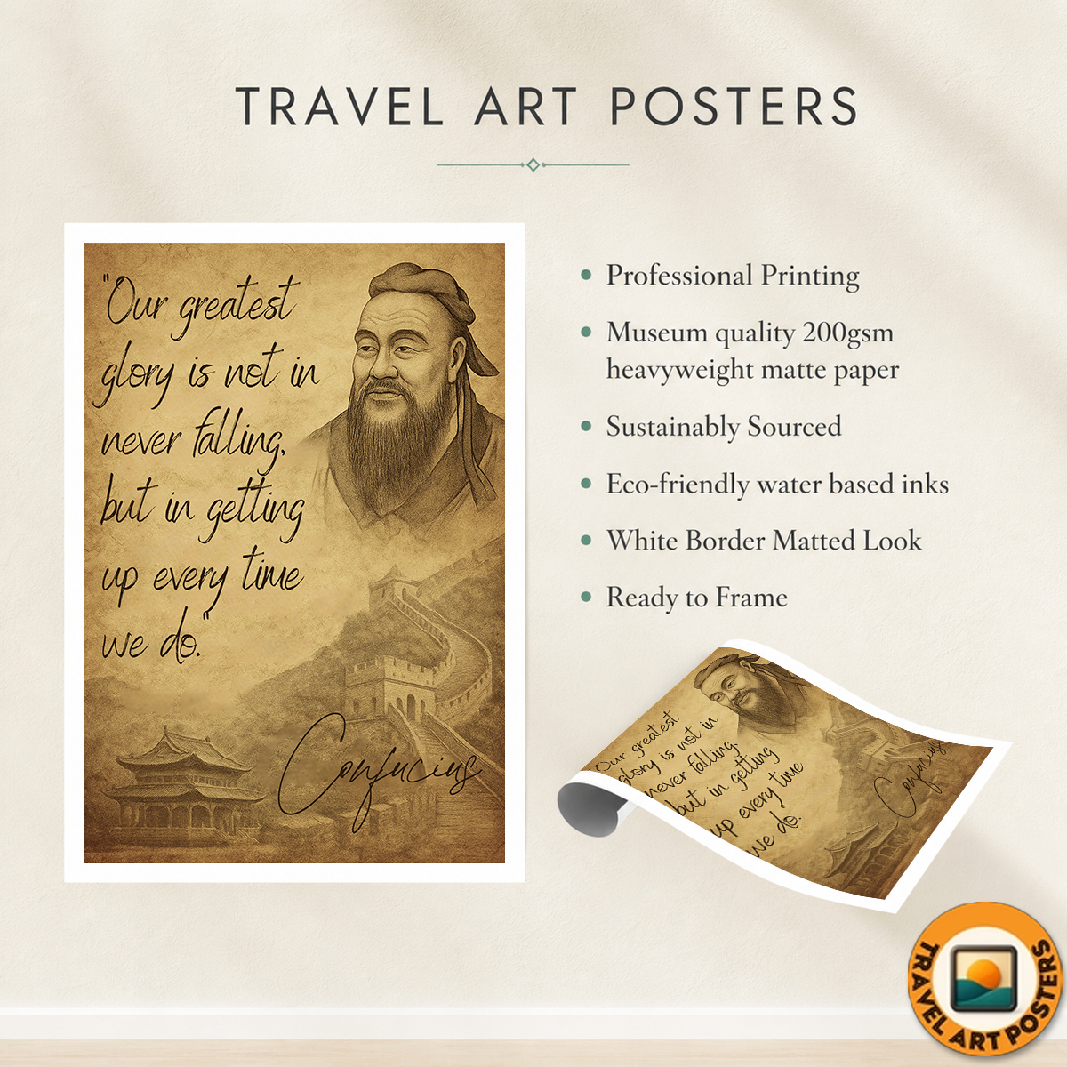Our Greatest Glory - Confucius - Travel Wall Art Print - Art Print - Travel Art Poster