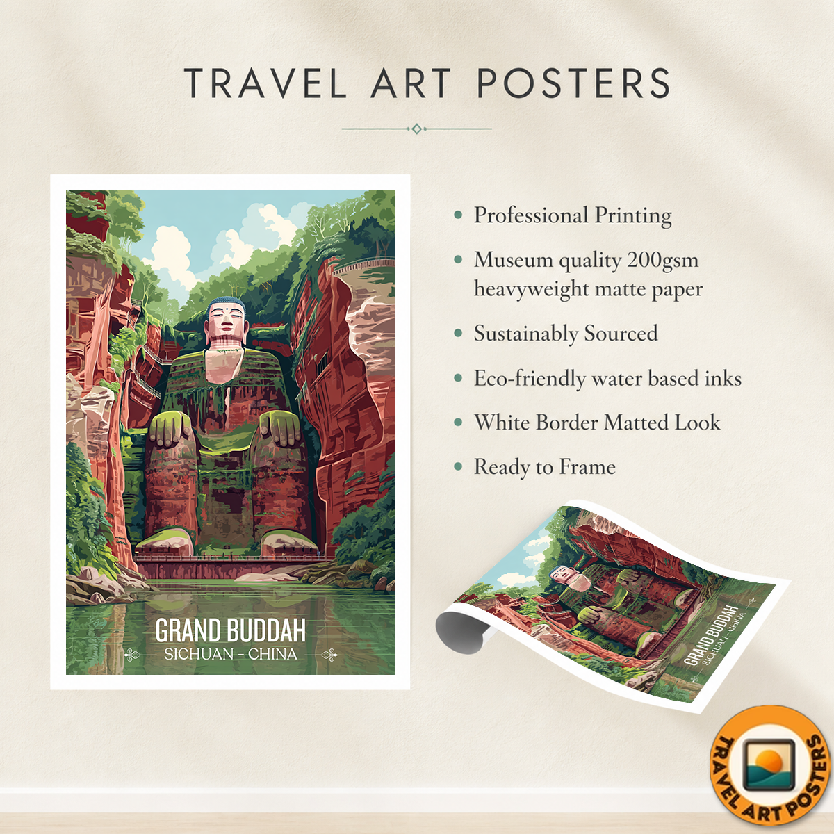 Grand Buddah - Sichuan - China - Travel Wall Art Print - Art Print - Travel Art Poster
