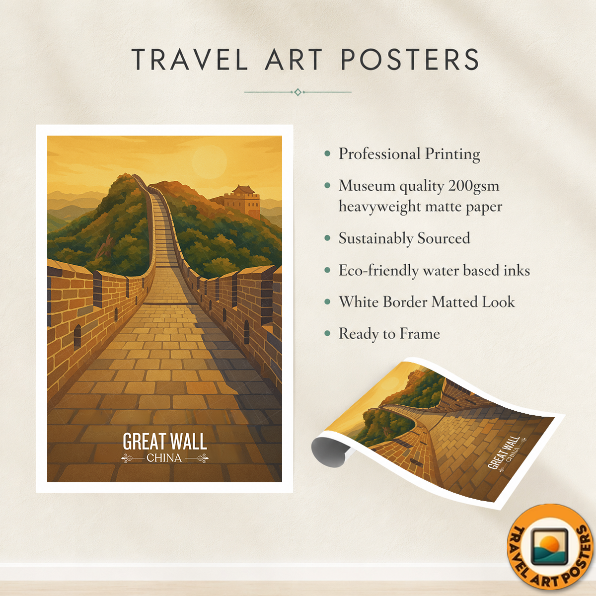Great Wall Wanli Changcheng - Beijing - China - Travel Wall Art Print - Art Print - Travel Art Poster