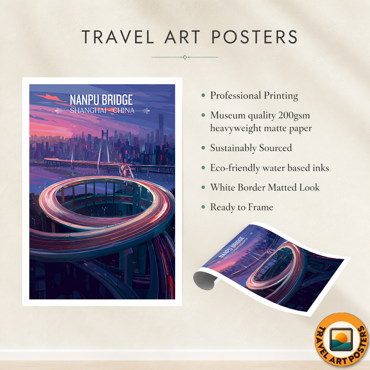Nanpu Bridge - Shanghai - China - Travel Wall Art Print - Art Print - Travel Art Poster