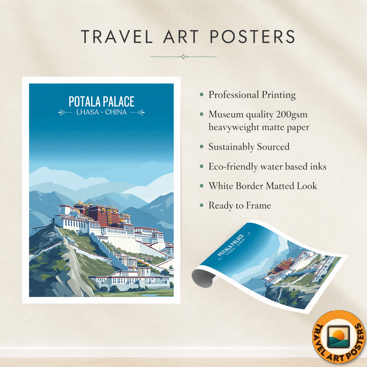 Potala Palace - China - Travel Wall Art Print Home Deco Poster