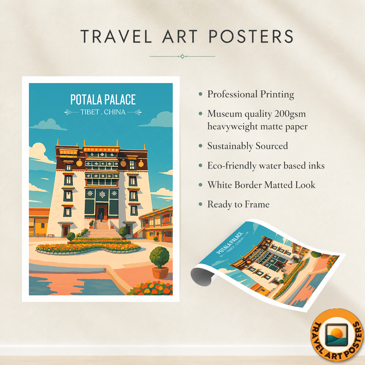Potala Palace - Tibet - China - Travel Wall Art Print - Art Print - Travel Art Poster