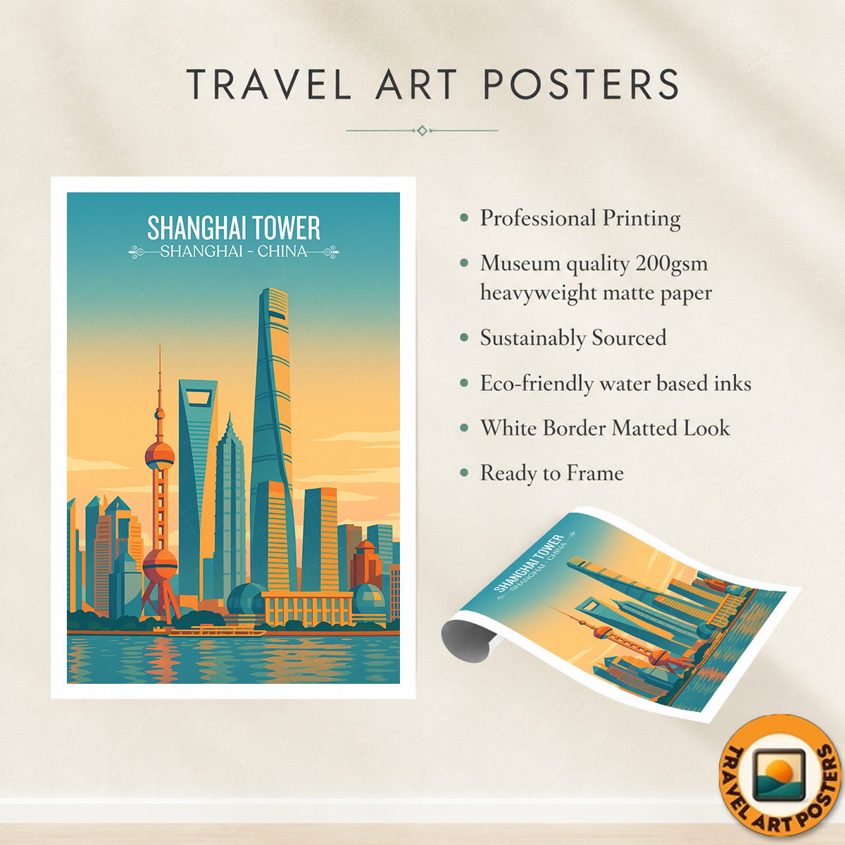 Shanghai Tower - China - Travel Wall Art Print Home Deco Poster