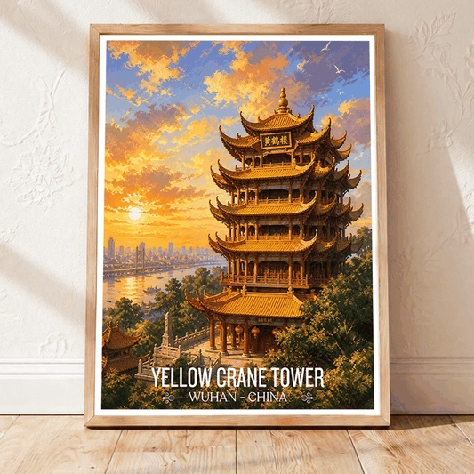 Yellow Crane Tower travel poster – artwork presentation view 1