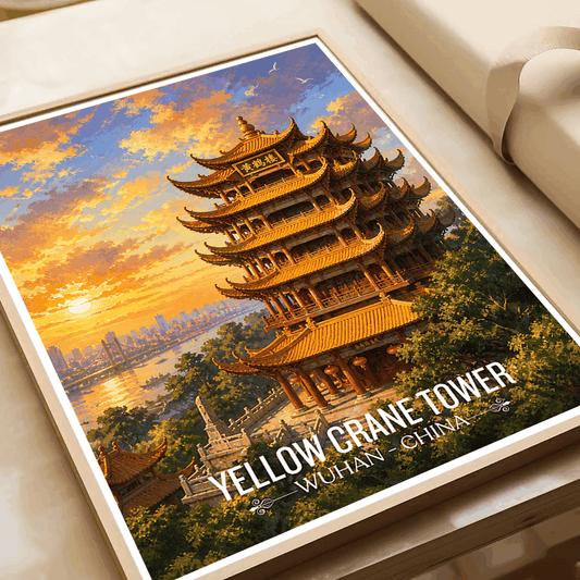 Yellow Crane Tower travel poster – artwork presentation view 2