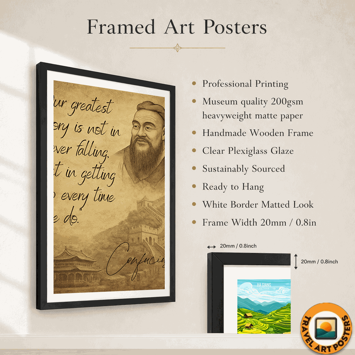 Confucius travel poster – artwork presentation view 4