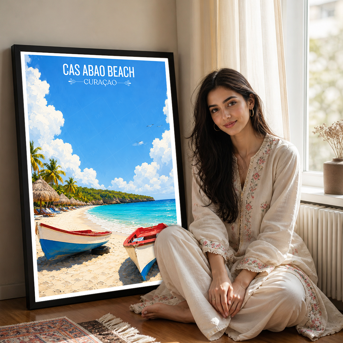 Cas Abao Beach - Curaçao -  Travel Wall Art Deco Poster Print
