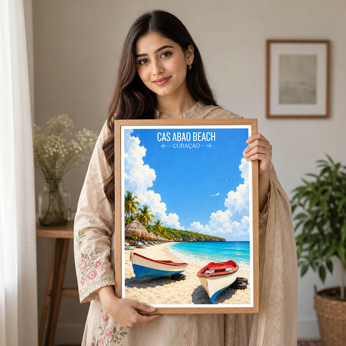 Cas Abao Beach - Curaçao -  Travel Wall Art Deco Poster Print
