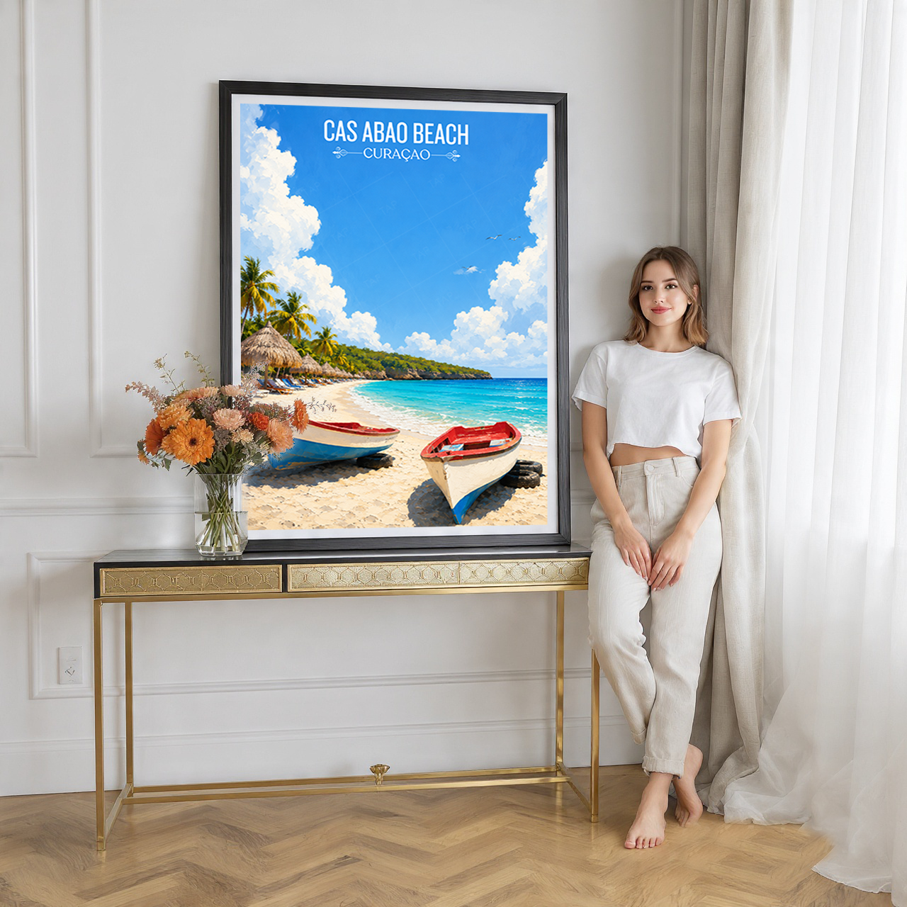 Cas Abao Beach - Curaçao -  Travel Wall Art Deco Poster Print