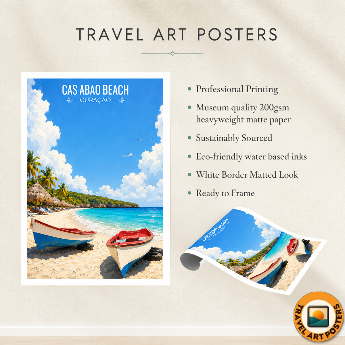 Cas Abao Beach - Curaçao -  Travel Wall Art Deco Poster Print
