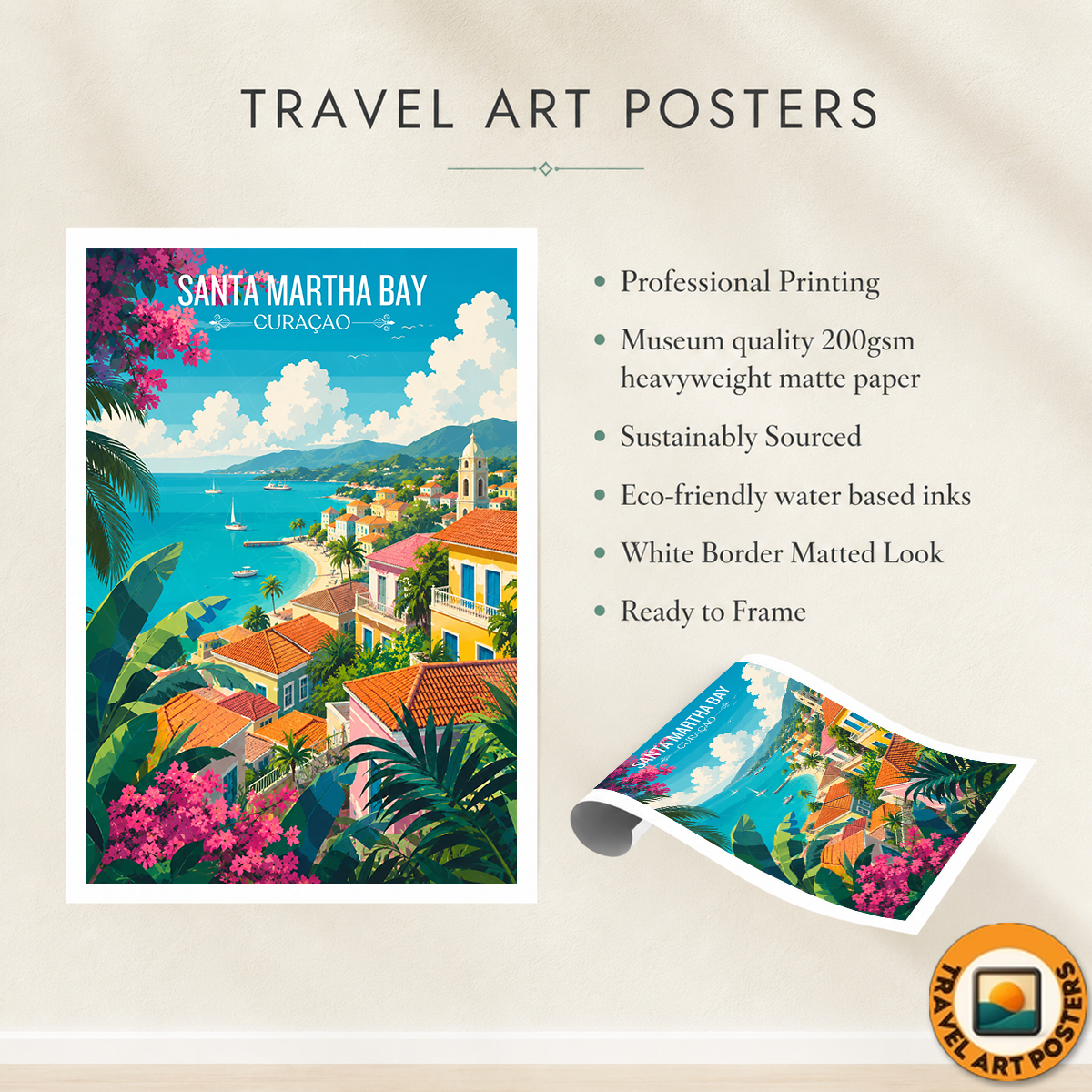 Santa Martha Bay - Curaçao -  Travel Wall Art Deco Poster Print
