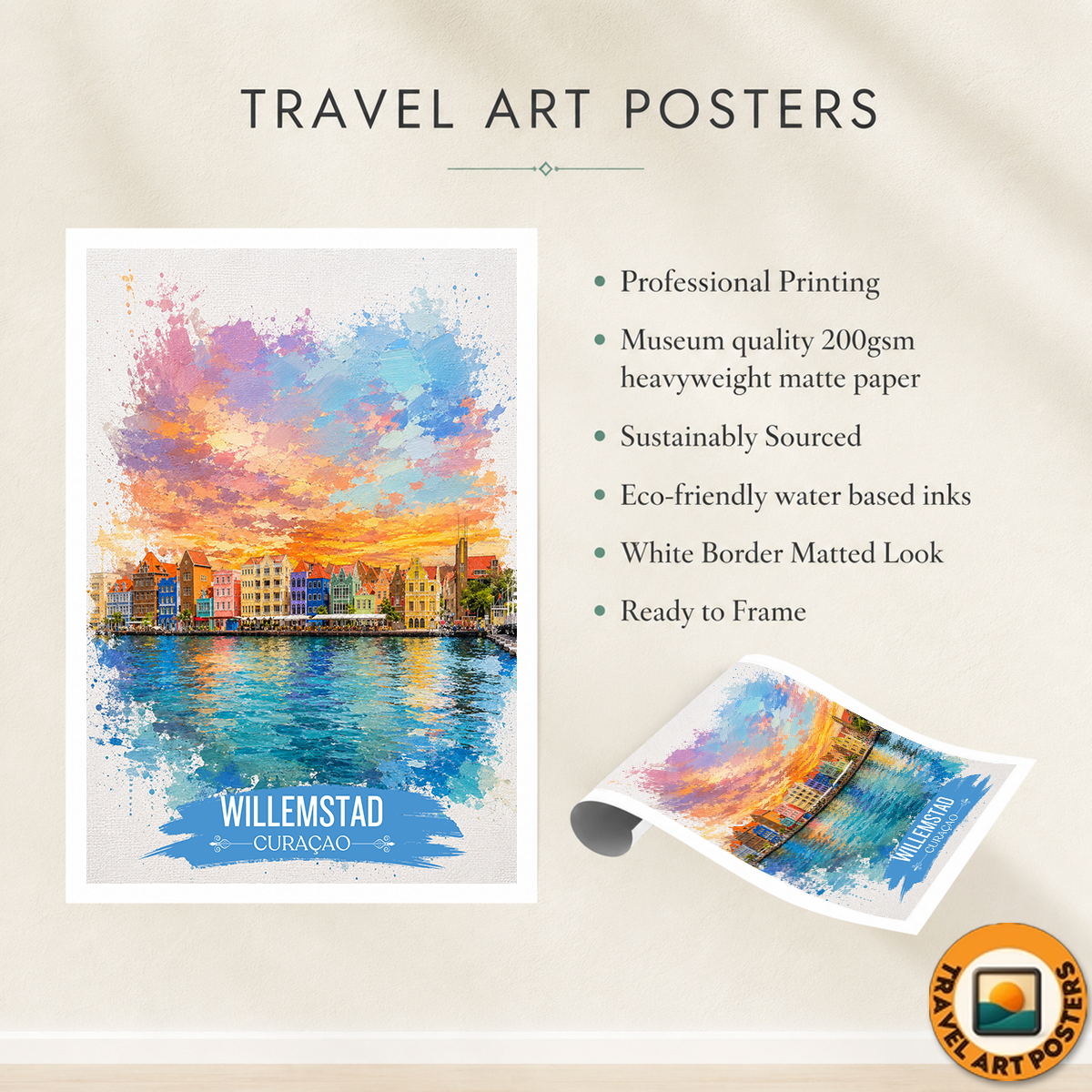 Willemstad - Curaçao -  Travel Wall Art Deco Poster Print