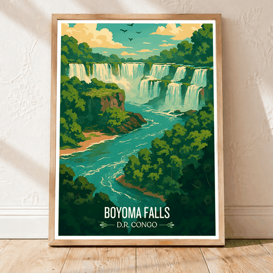 Boyoma Falls travel poster – artwork presentation view 1