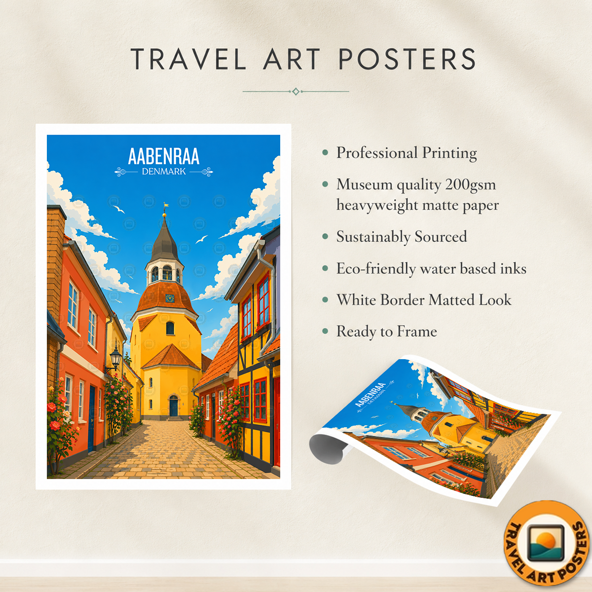 Aabenraa - Denmark - Travel Poster Vintage Style Wall Art Print