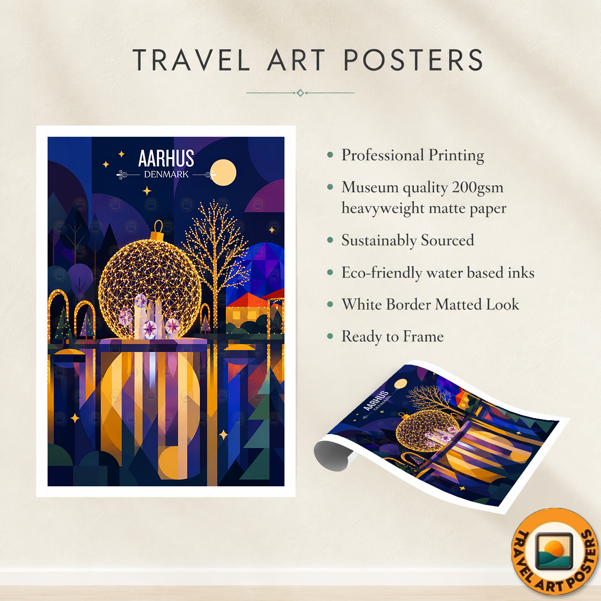 Aarhus - Denmark - Travel Poster Vintage Style Wall Art Print