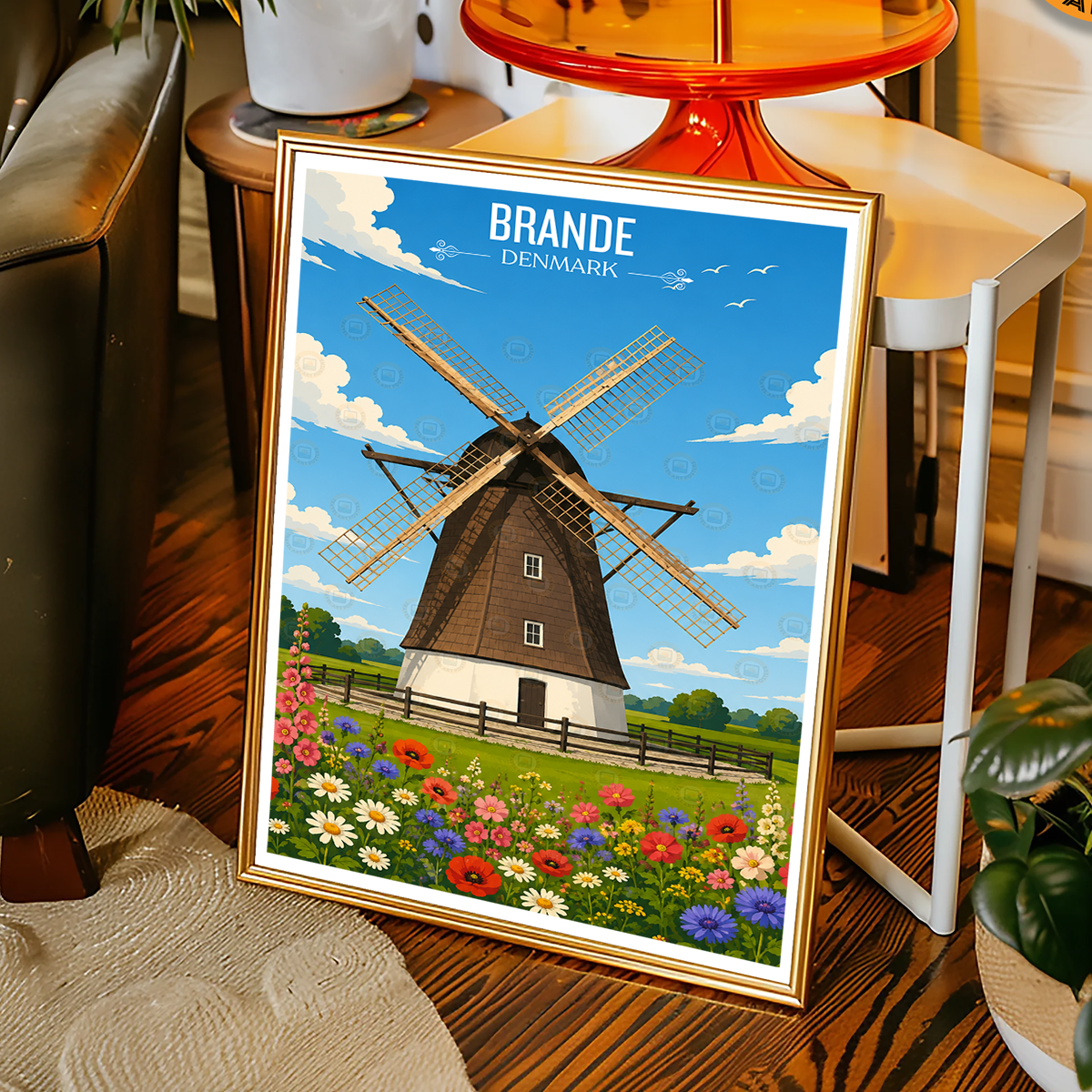 Brande - Denmark - Travel Poster Vintage Style Wall Art Print