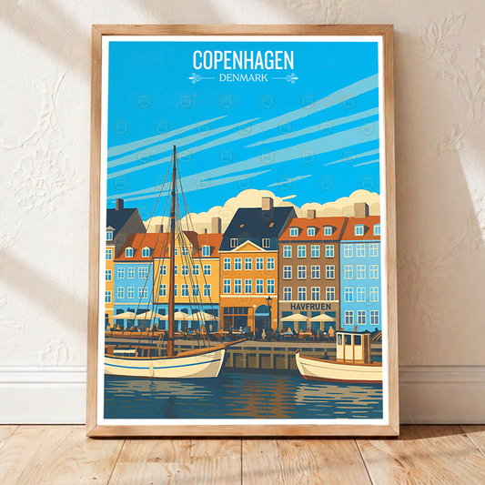 Copenhagen - Denmark - Travel Poster Vintage Style Wall Art Print - Art Print - Travel Art Poster
