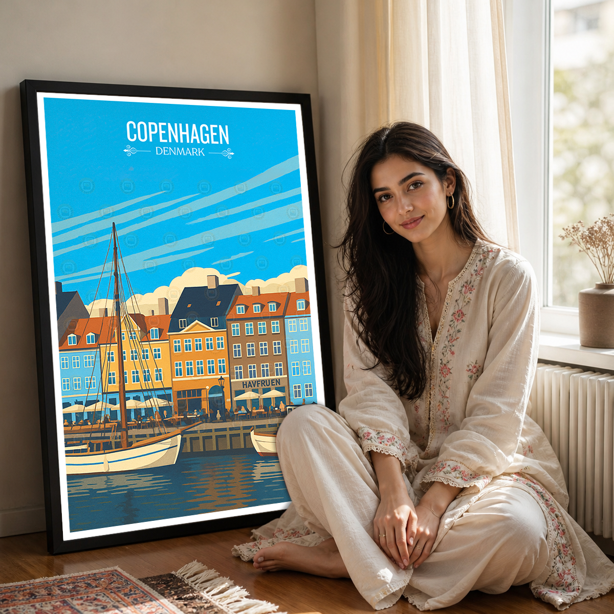 Copenhagen - Denmark - Travel Poster Vintage Style Wall Art Print