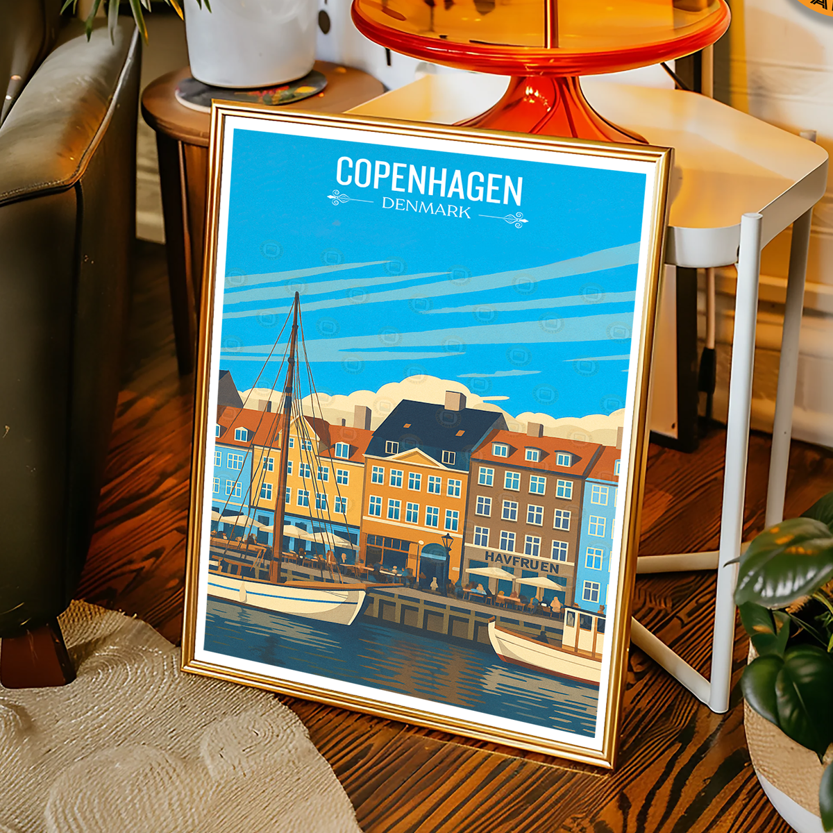 Copenhagen - Denmark - Travel Poster Vintage Style Wall Art Print