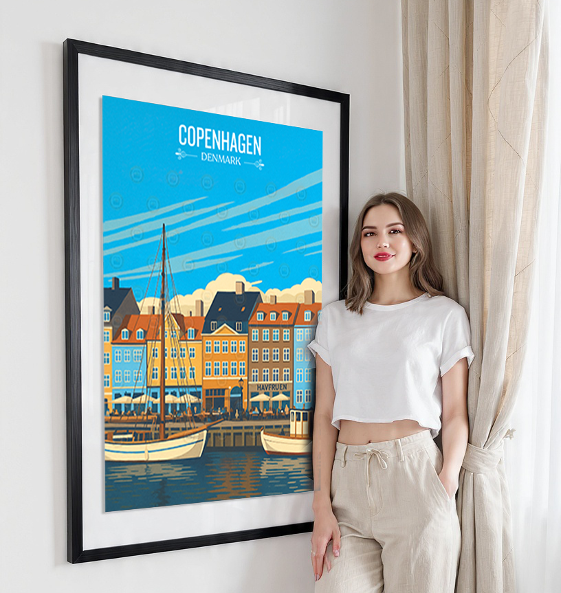 Copenhagen - Denmark - Travel Poster Vintage Style Wall Art Print