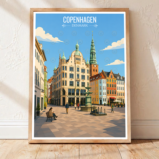 Copenhagen - Denmark - Travel Poster Vintage Style Wall Art Print - Art Print - Travel Art Poster