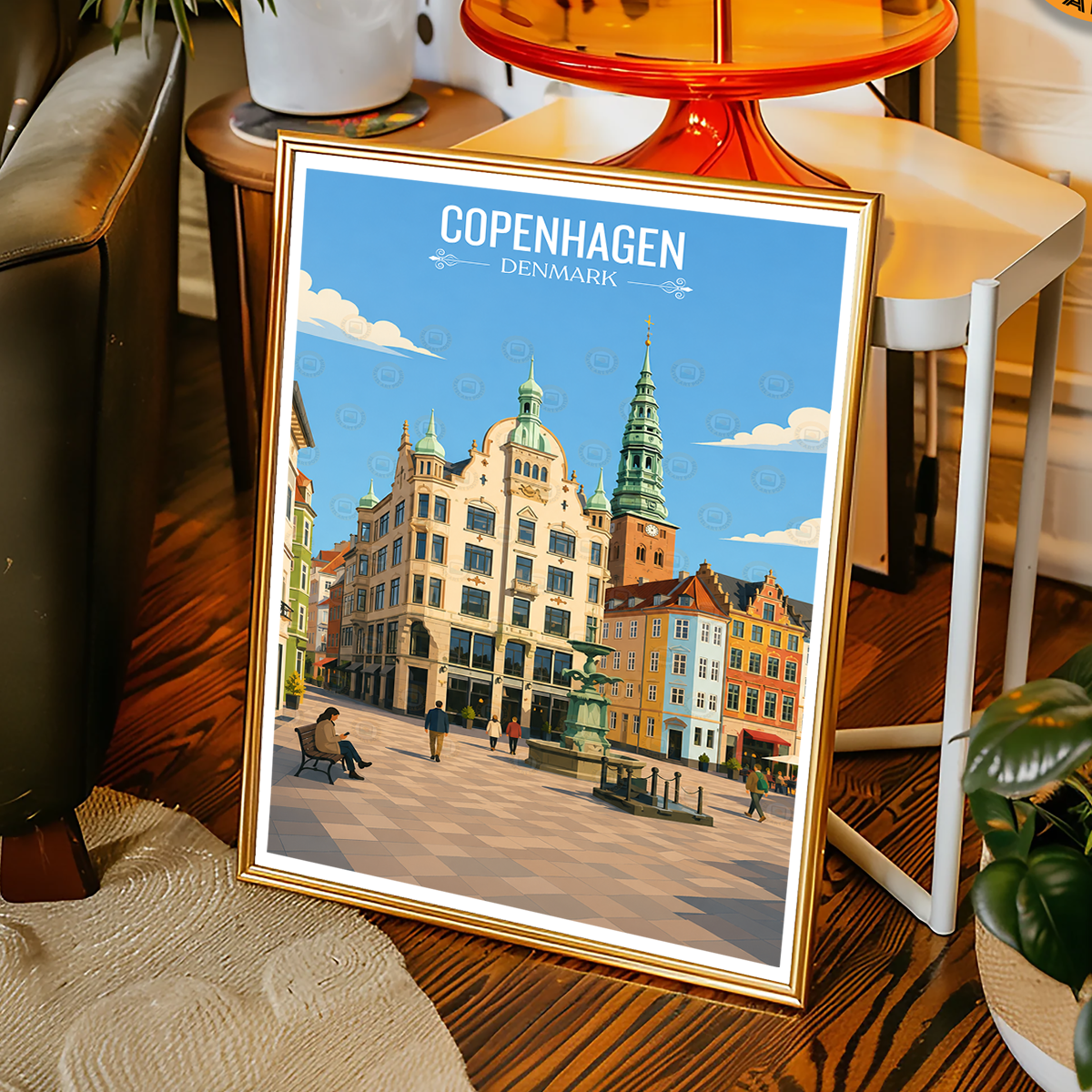 Copenhagen - Denmark - Travel Poster Vintage Style Wall Art Print