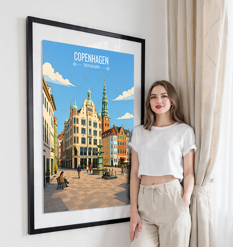 Copenhagen - Denmark - Travel Poster Vintage Style Wall Art Print