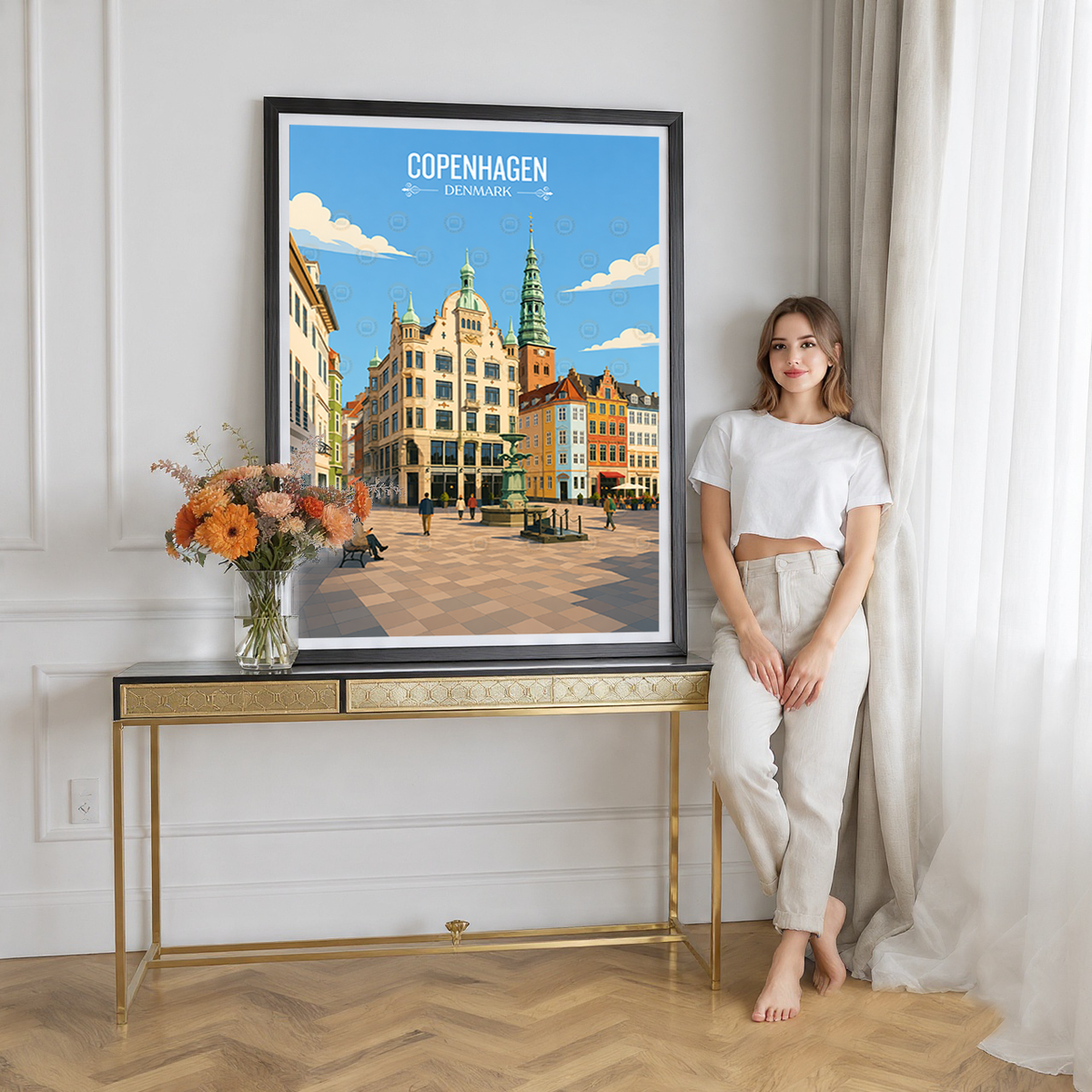 Copenhagen - Denmark - Travel Poster Vintage Style Wall Art Print