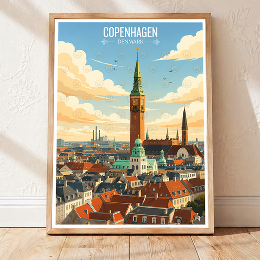 Copenhagen - Denmark - Travel Poster Vintage Style Wall Art Print - Art Print - Travel Art Poster