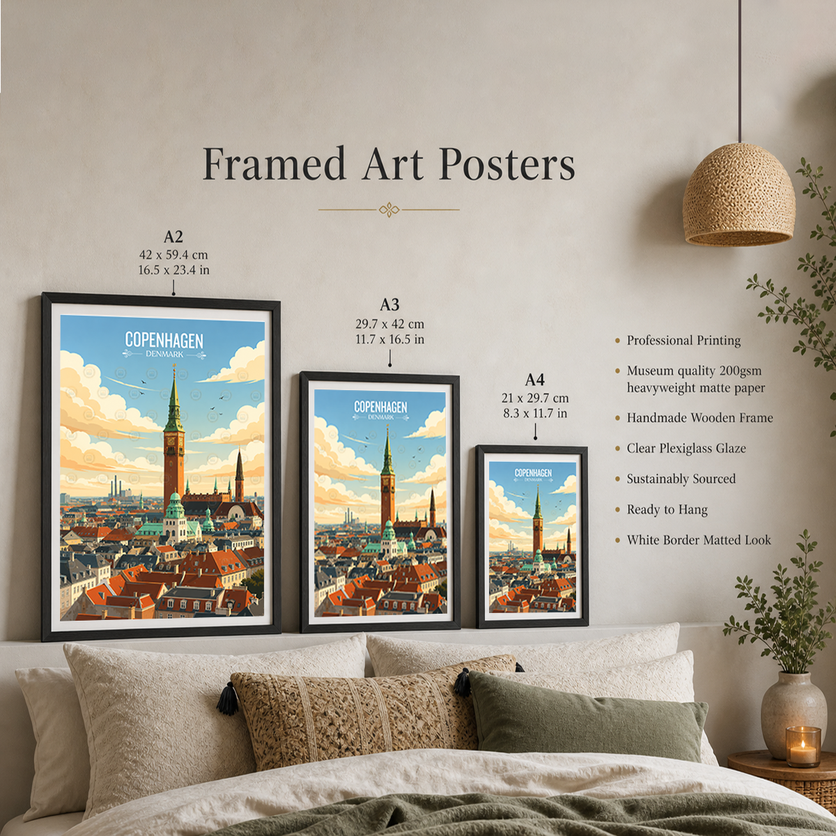 Copenhagen - Denmark - Travel Poster Vintage Style Wall Art Print