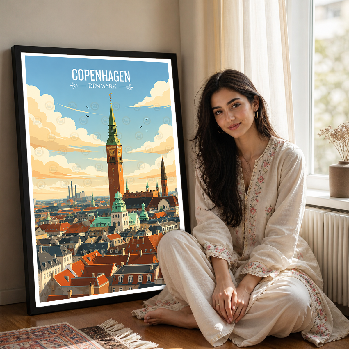 Copenhagen - Denmark - Travel Poster Vintage Style Wall Art Print