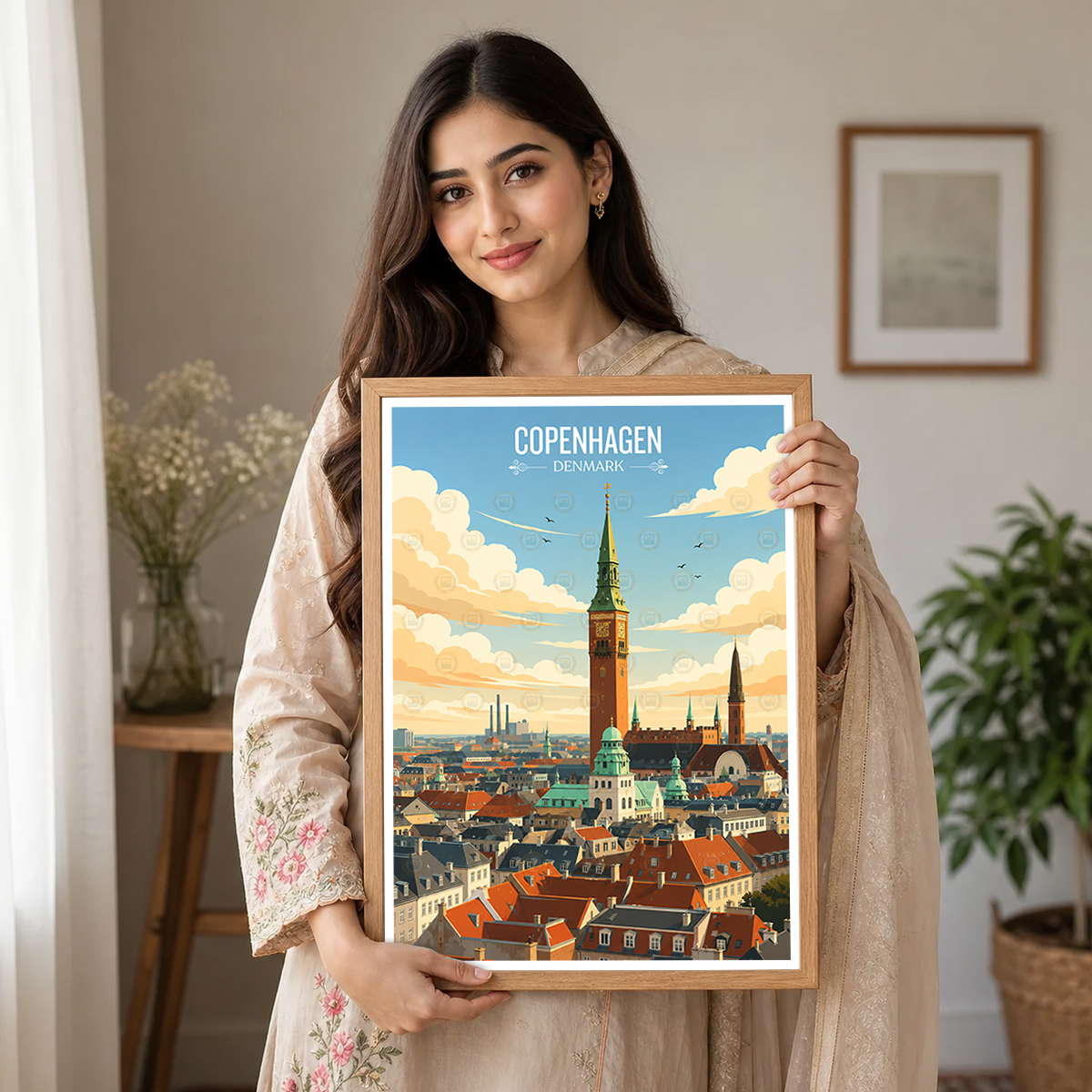 Copenhagen - Denmark - Travel Poster Vintage Style Wall Art Print