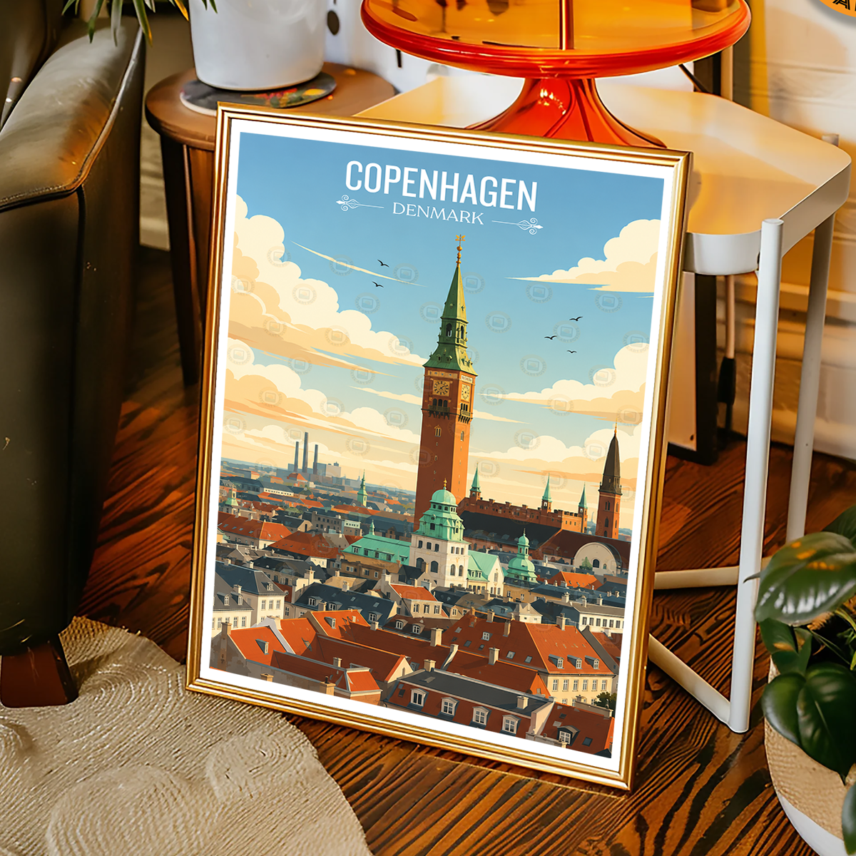 Copenhagen - Denmark - Travel Poster Vintage Style Wall Art Print