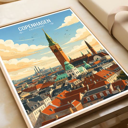 Copenhagen - Denmark - Travel Poster Vintage Style Wall Art Print - Art Print - Travel Art Poster