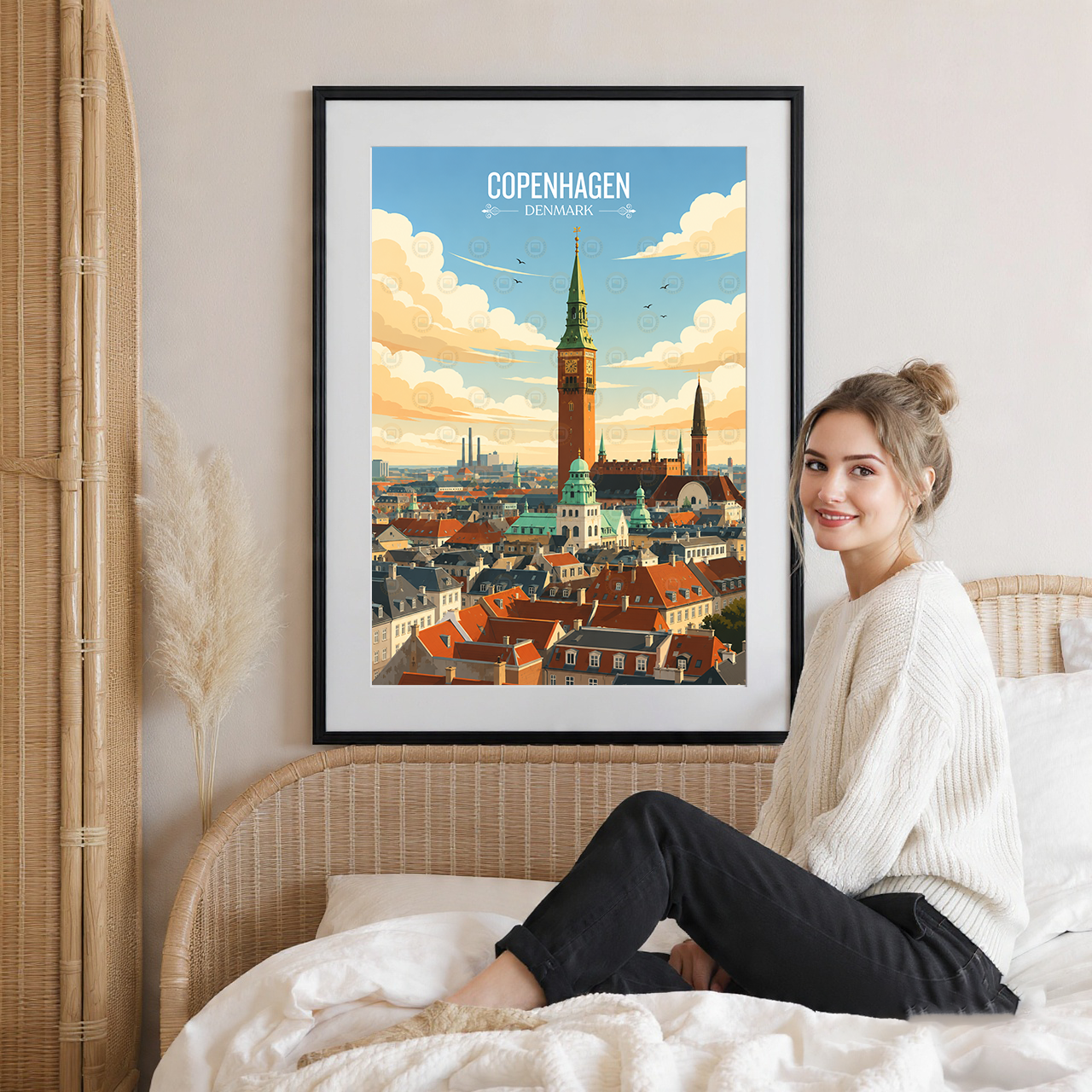 Copenhagen - Denmark - Travel Poster Vintage Style Wall Art Print